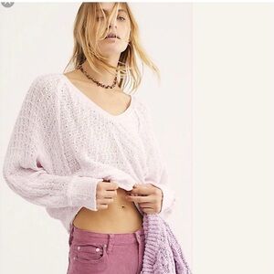 Free People We The Free Thien Hacci V Neck Sweater M Cream